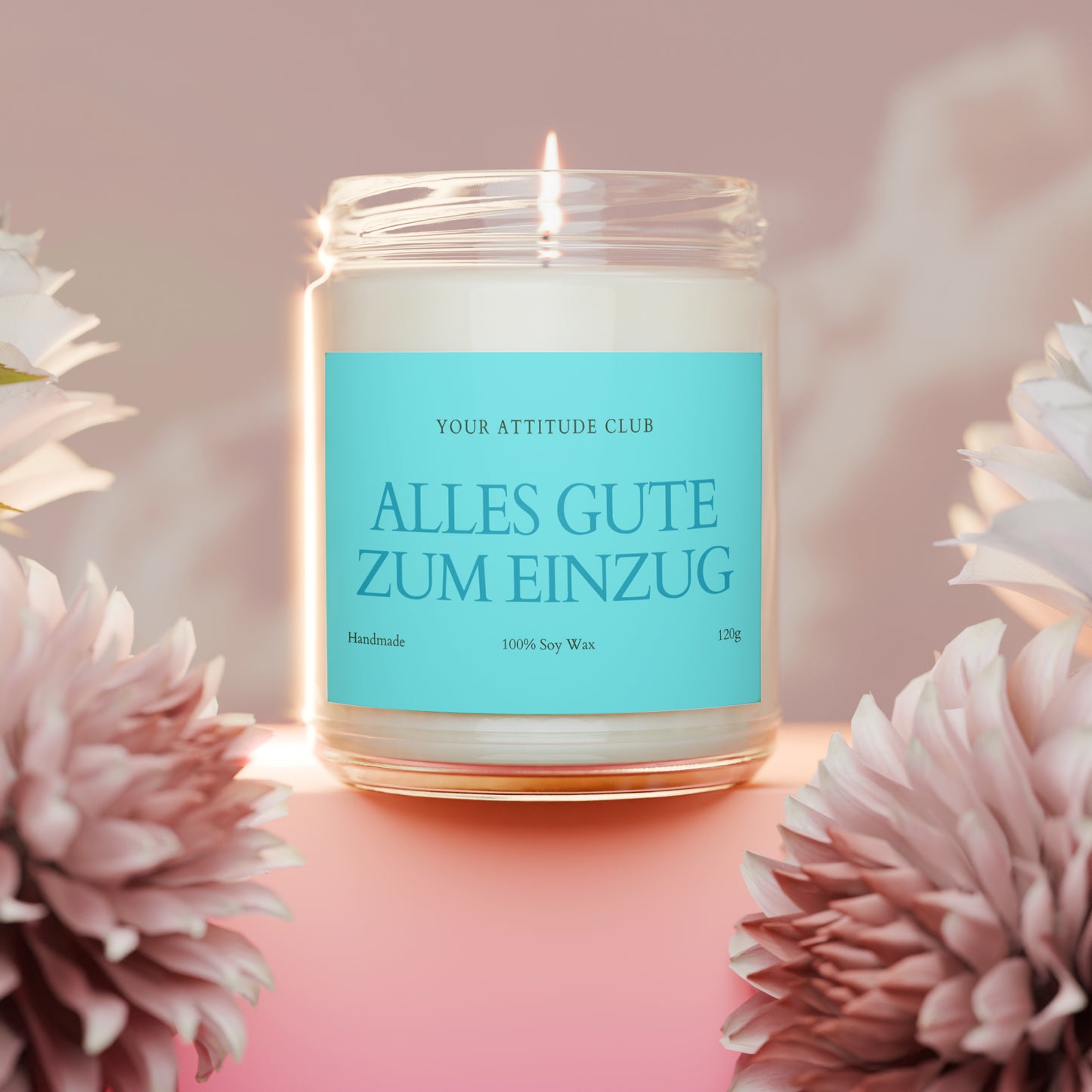 Alles Gute zum Einzug – Personalisierte Kerze mit Name, Geschenk zum Einzug, Sojawachskerze 120ml, Etikett wählbar, Duftkerze 30h Brenndauer