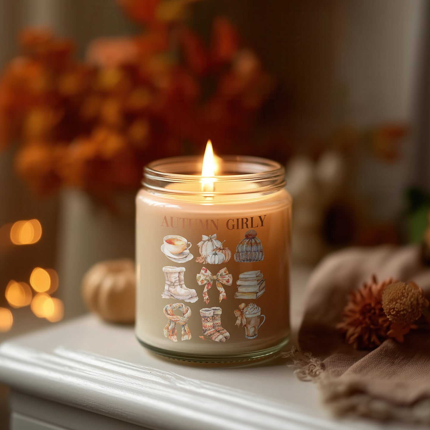 Autumn Girly Kerze – Herbst Kerze Sojawachs vegan, Halloween Duftkerze, Cozy Deko Geschenk, Duftkerze Herbstdeko Wohnzimmer Hygge Style