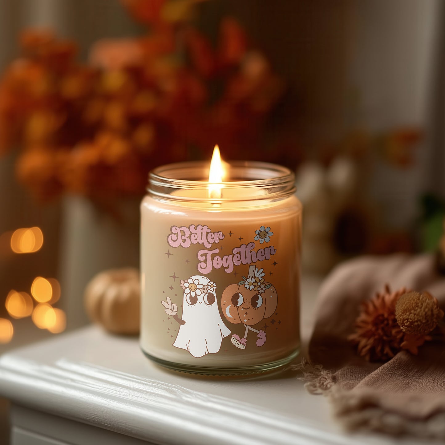 Better Together Kerze – Herbst Kerze Sojawachs vegan, Halloween Duftkerze, Cozy Candle Geschenkidee Pärchen & Freundinnen, Herbstdeko Wohnzimmer