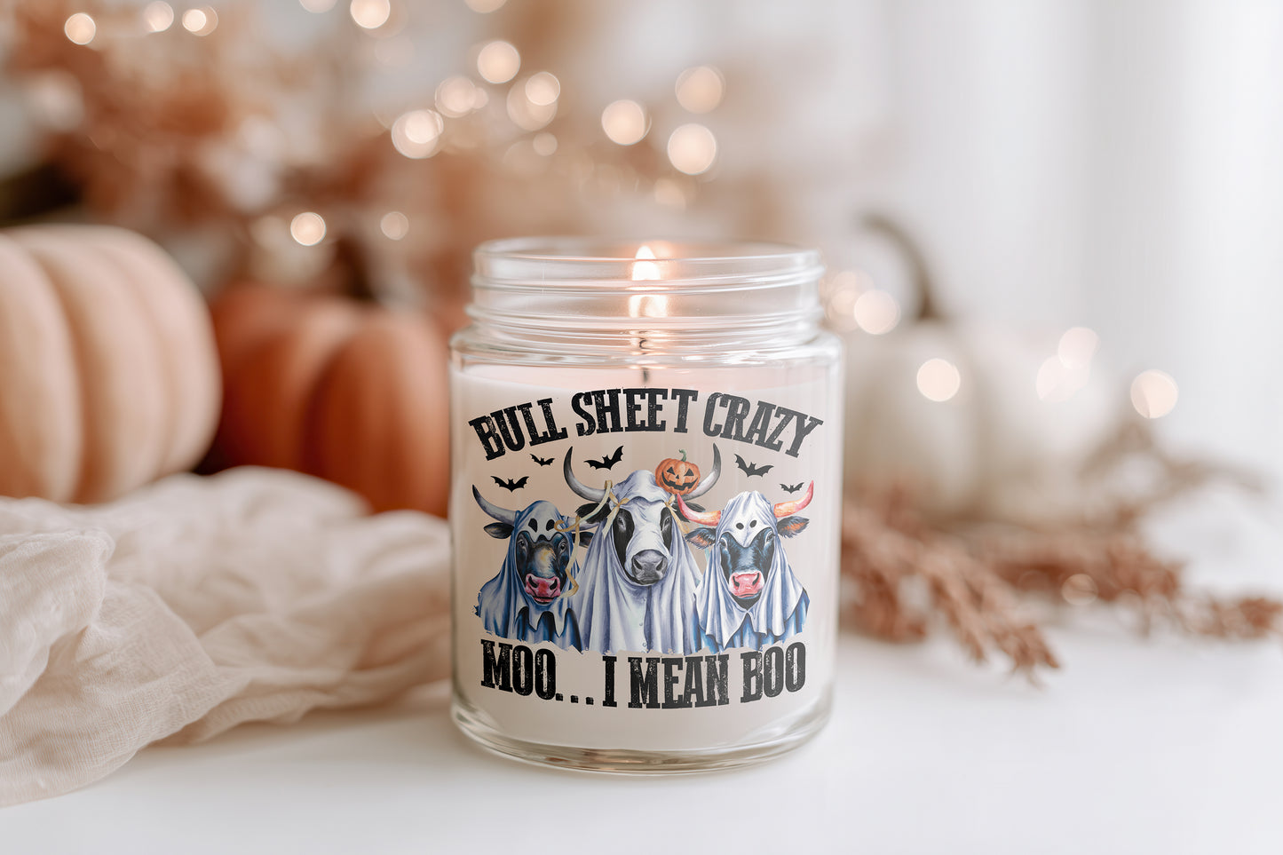 Halloween Kerze Glas Bull Sheet Crazy | Lustige Kuh Duftkerze | Herbstdeko Geschenk Frauen | Sojawachs Candle Home Decor