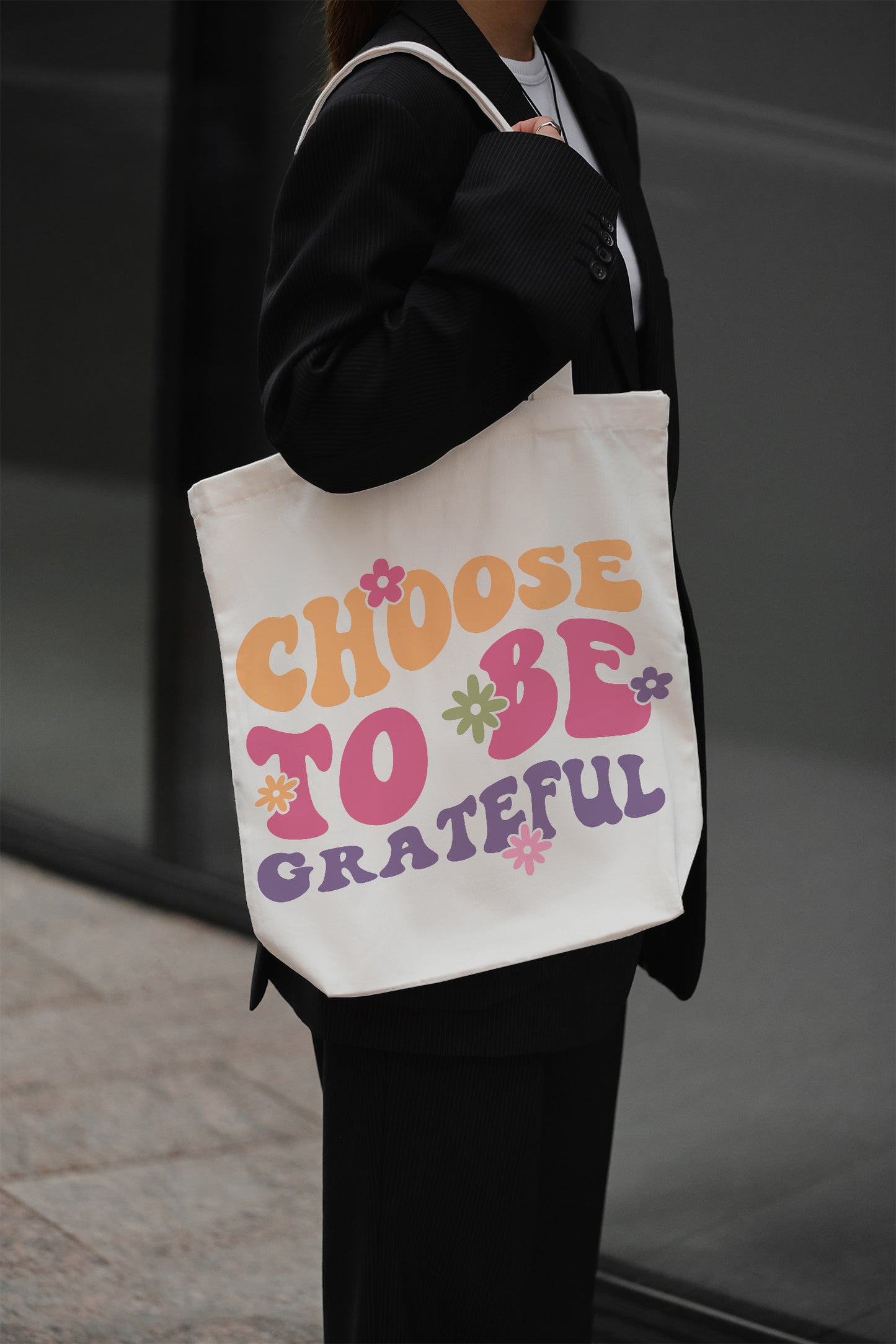 Choose to be Grateful Baumwolltasche Stoffbeutel Spruchtasche nachhaltig Geschenk Motivtasche Damen Shopper individuell bedruckt