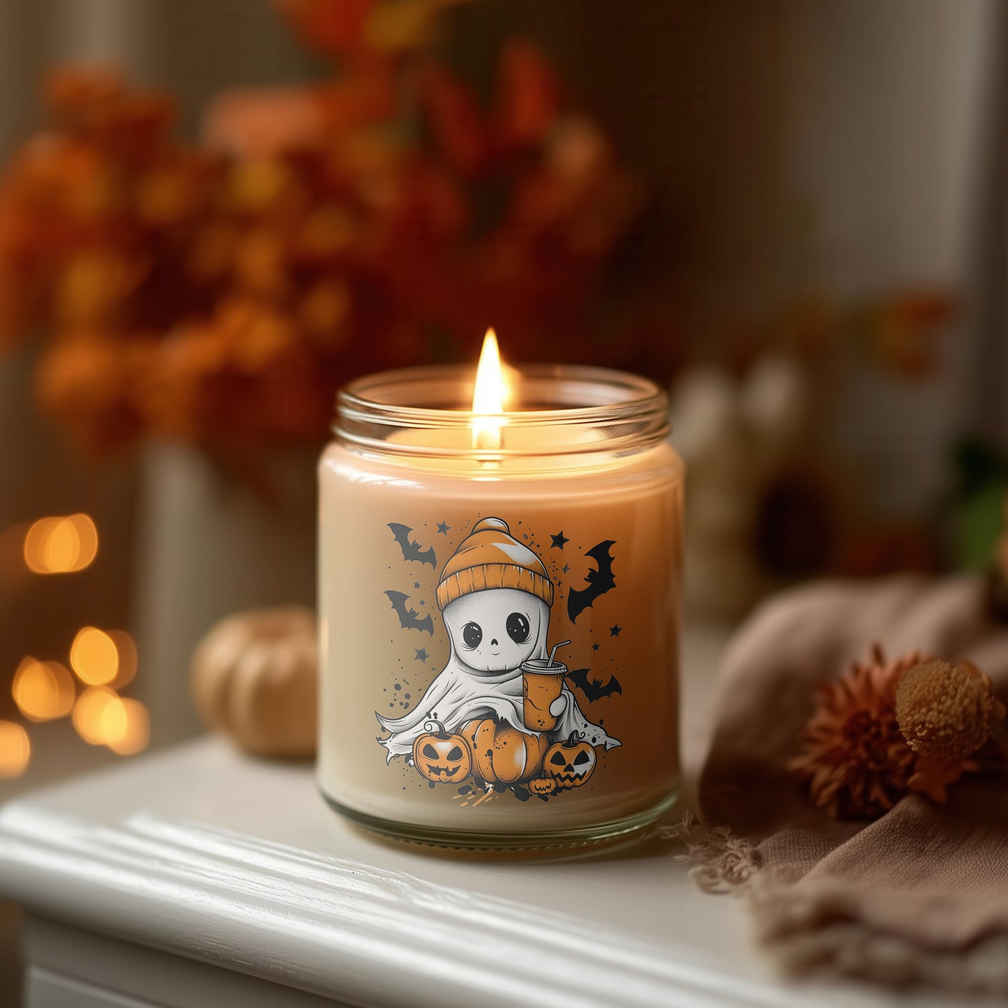 Halloween Kerze Glas Cute Ghost Coffee | Lustige Herbst Duftkerze Sojawachs | Geschenkidee Frauen | Cozy Candle Home Decor Herbst Deko