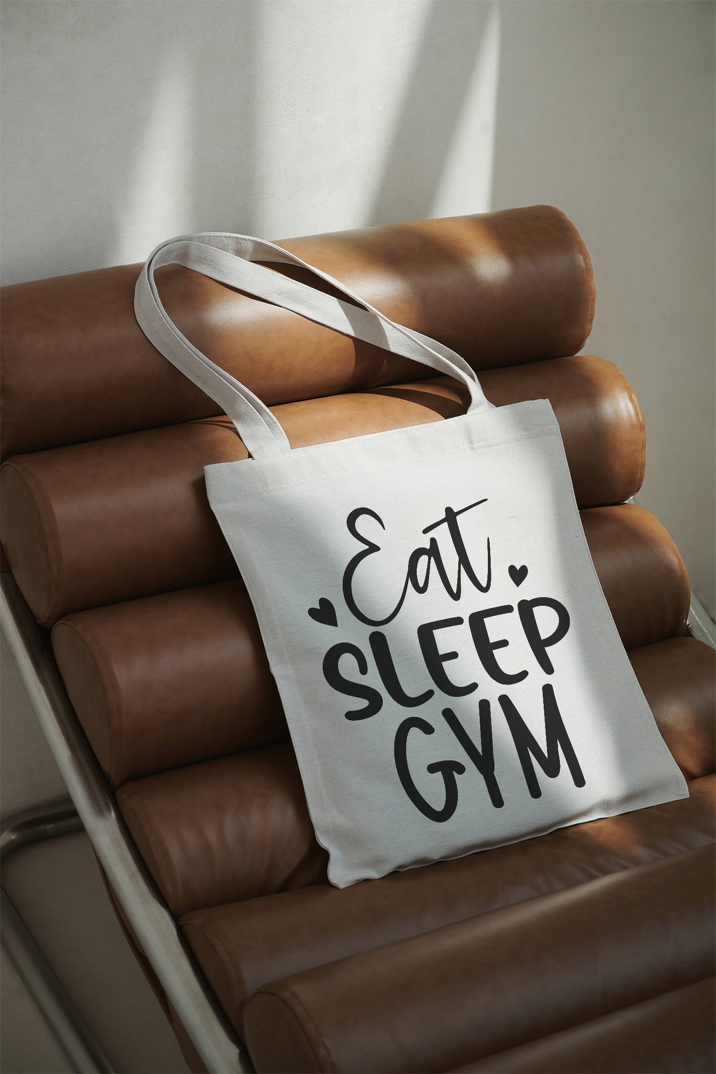 Eat Sleep Gym Baumwolltasche Stoffbeutel Fitness Gym Bag Sporttasche nachhaltig Jutebeutel mit Spruch Schulterbeutel Einkaufstasche bedruckt