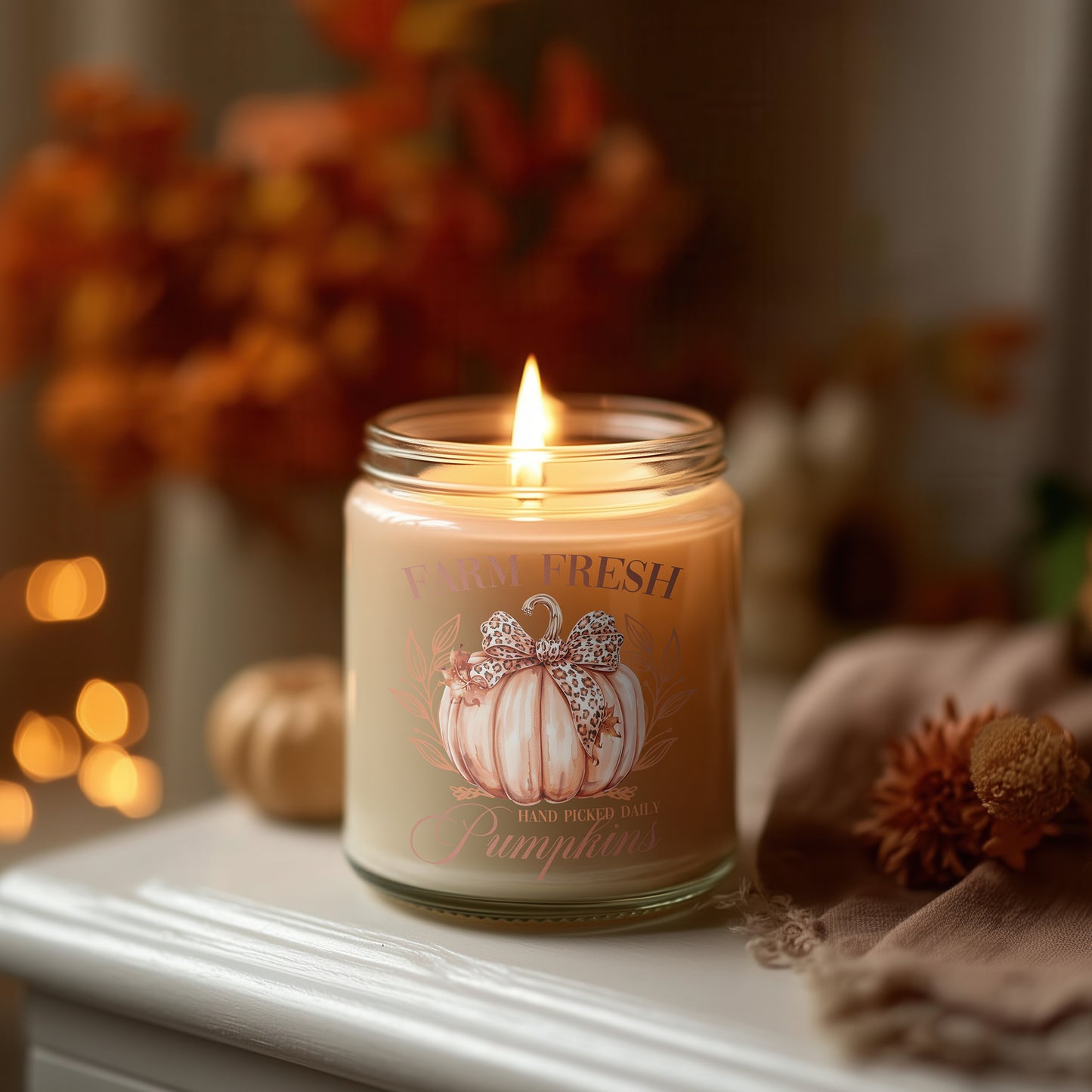 Herbst Kerze Glas Farm Fresh Pumpkins | Vegane Duftkerze Sojawachs | Halloween Deko Geschenkidee Frauen | Cozy Candle Home Decor