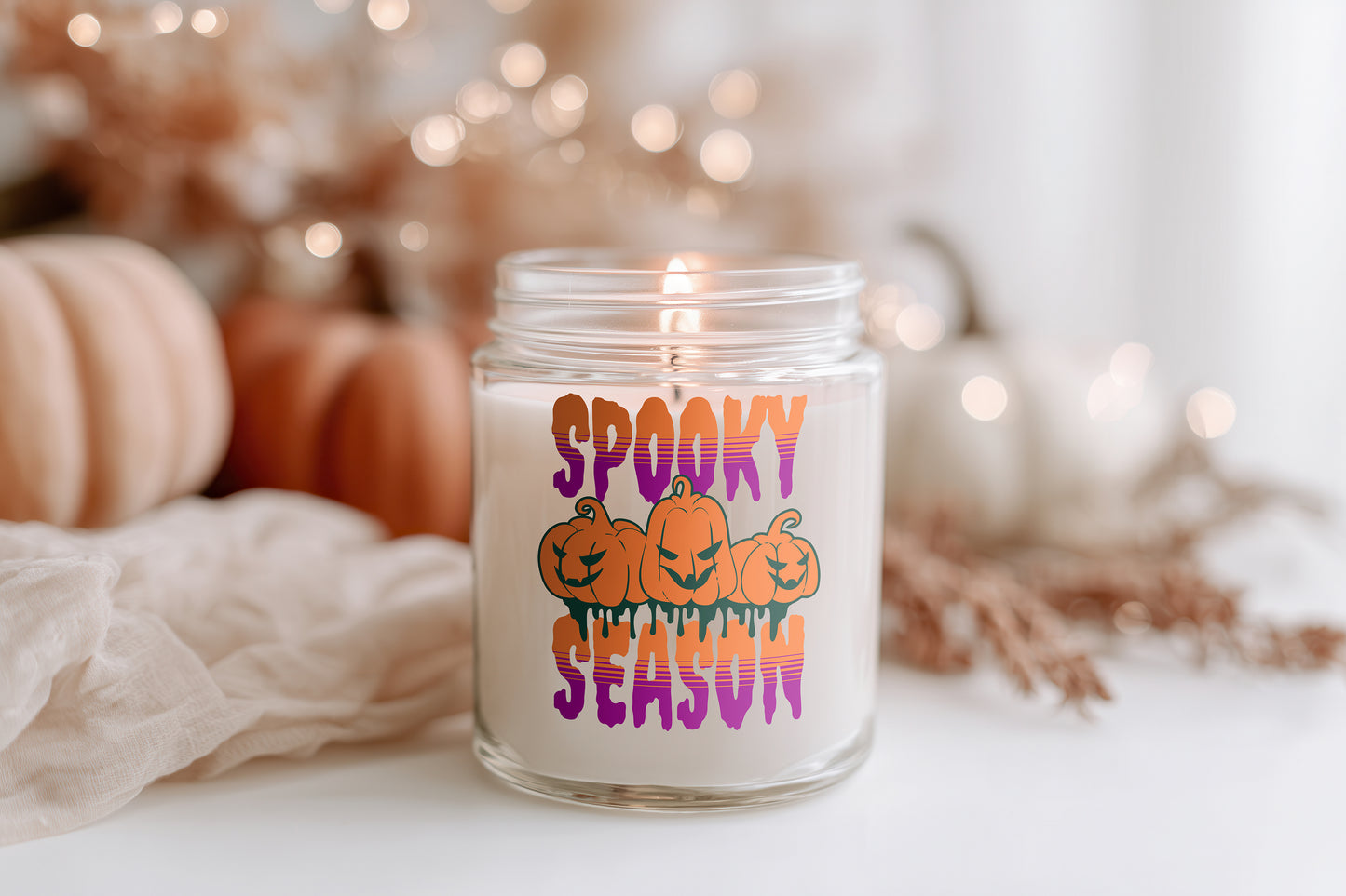 Spooky Season Candle Halloween Kürbis Kerze Glas | vegane Sojawachs Duftkerze | Herbstdeko Geschenkidee Frauen