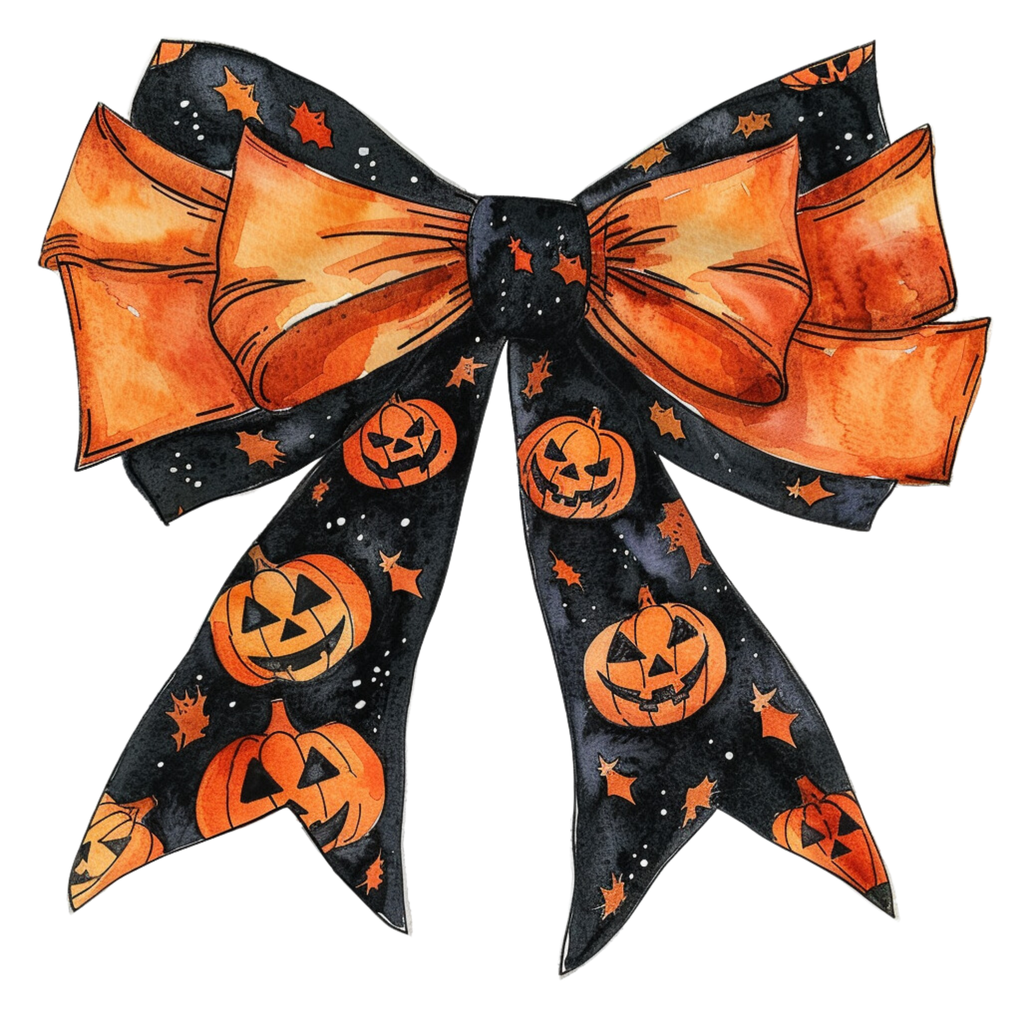 Halloween Tragetasche mit Kürbisschleife – Baumwollbeutel 38x42 cm mit langen Henkeln – Bügelbild auch für T-Shirts, Kissen & Jacken – Geschenkidee für Halloweenfans