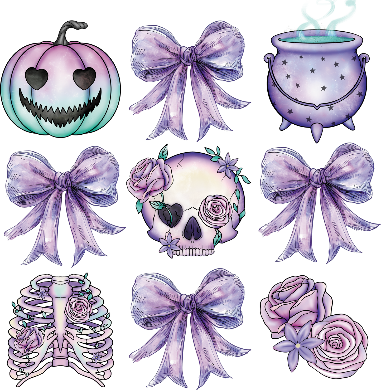 Halloween Tragetasche mit lila Kürbis & Schleifen – Baumwollbeutel in Rosa, Beige oder Schwarz – Geschenkidee – auch als Bügelbild für T-Shirt, Kissen & Co