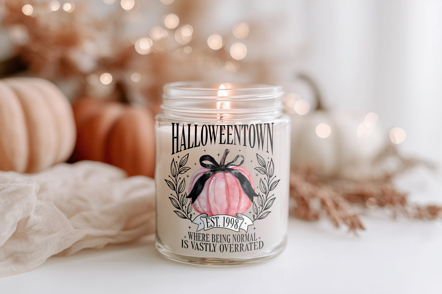 Halloween Kerze Halloweentown Pink Pumpkin | vegane Duftkerze Glas, Herbstdeko, spooky Season, Geschenkidee, cosy Sojawachs Kerze