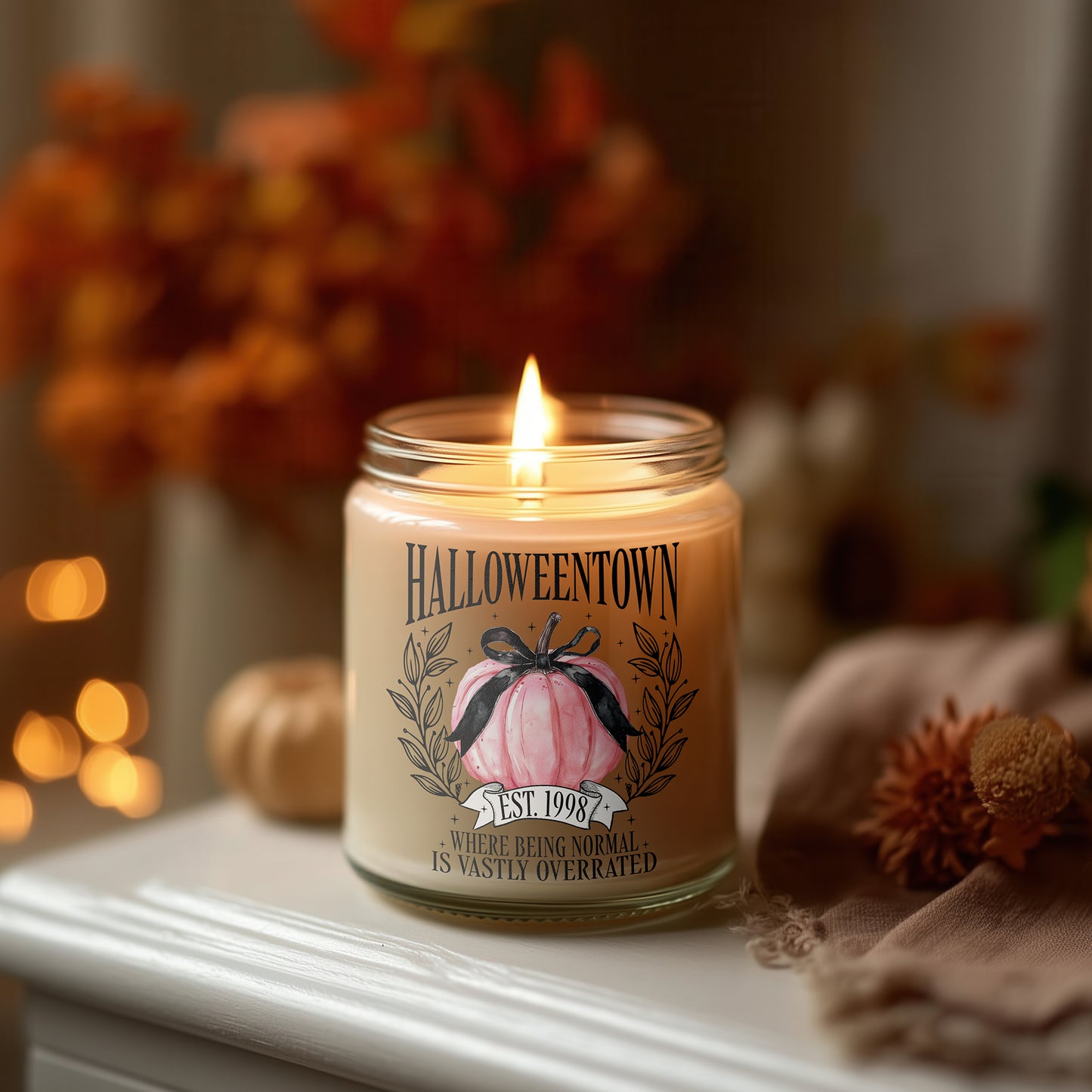 Halloween Kerze Halloweentown Pink Pumpkin | vegane Duftkerze Glas, Herbstdeko, spooky Season, Geschenkidee, cosy Sojawachs Kerze