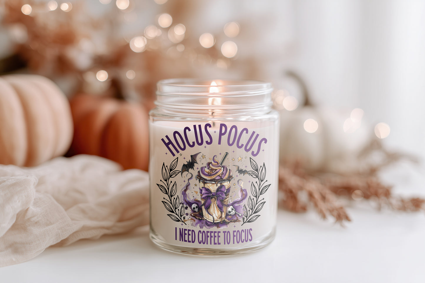 Hocus Pocus Coffee Kerze Halloween Duftkerze vegan Sojawachs, Herbstdeko, Geschenkidee Frauen, Cozy Candle Home Decor im Glas
