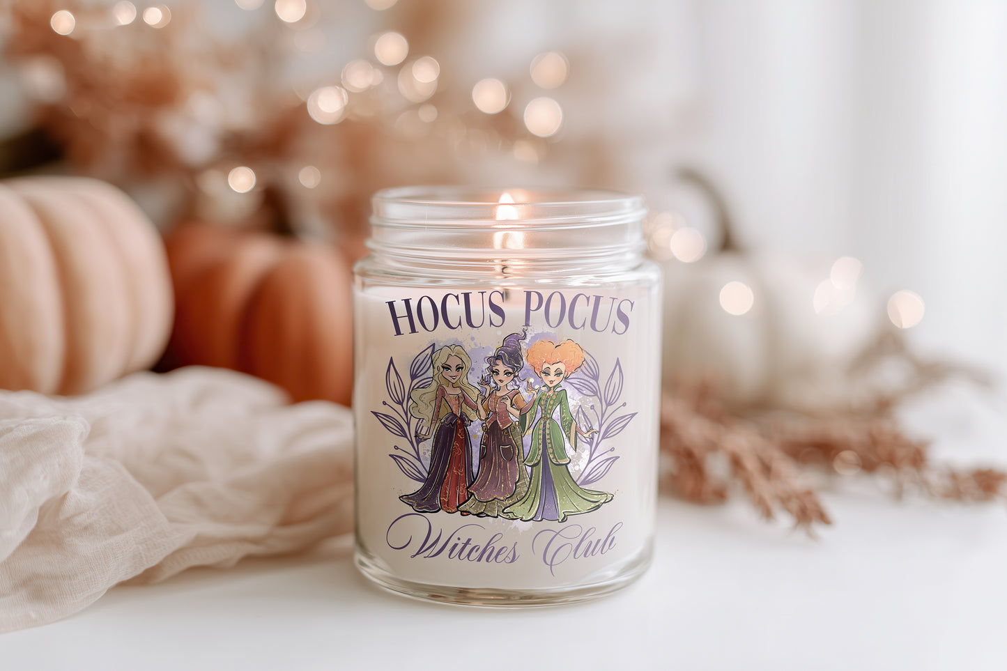 Hocus Pocus Witches Club Kerze Halloween Duftkerze Herbstdeko, vegane Sojawachs Kerze im Glas, Geschenkidee Frauen, Cozy Candle Home Decor