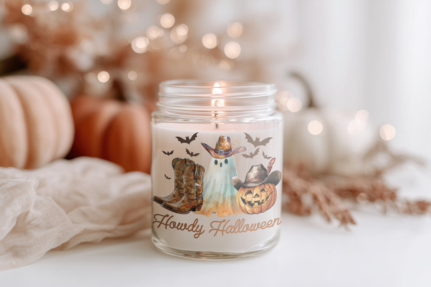 Howdy Halloween Kerze vegane Duftkerze im Glas, Herbstkerze, Halloween Deko, Cozy Home Candle, Geschenkidee Frauen, Sojawachs nachhaltig
