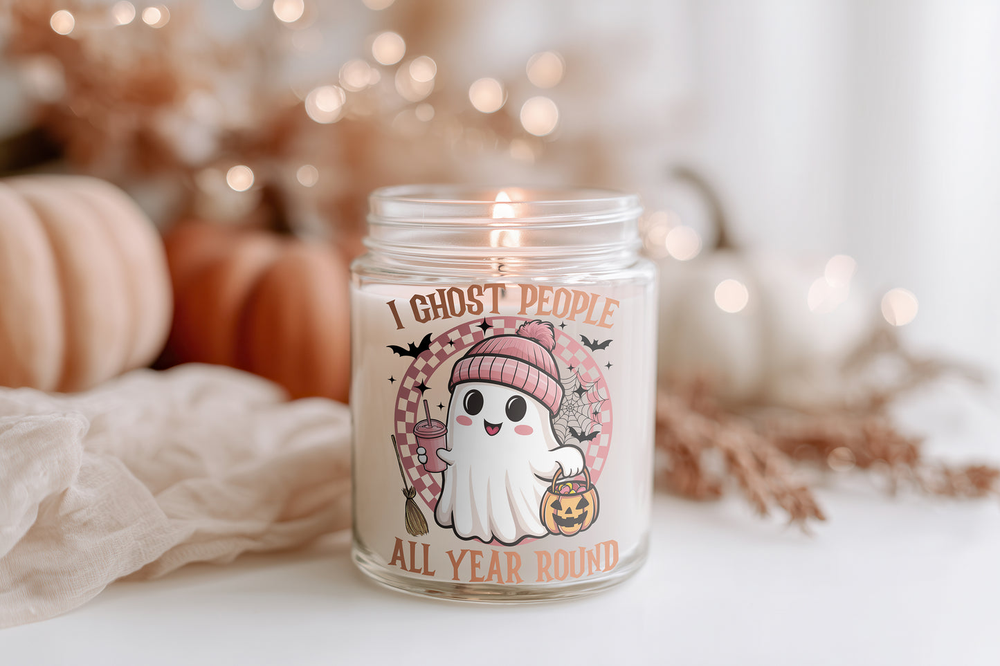I Ghost People All Year Round Kerze vegane Duftkerze im Glas, Halloween Deko, Herbstkerze, Cozy Candle, Geschenkidee Frauen, Sojawachs nachhaltig