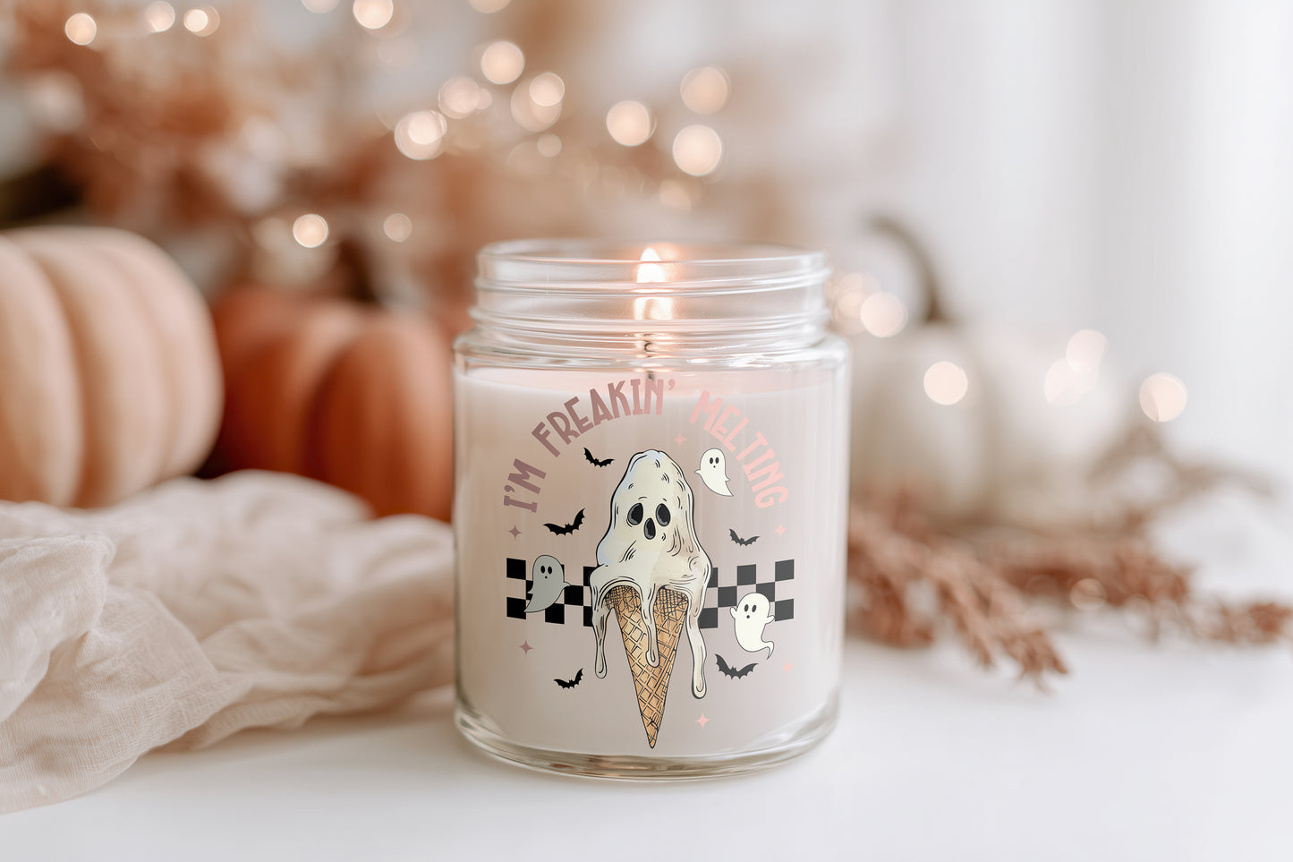I’m Freakin’ Melting Kerze vegane Halloween Duftkerze, spooky Herbstdeko, Cozy Candle Geschenkidee Frauen, nachhaltige Sojawachs Kerze im Glas