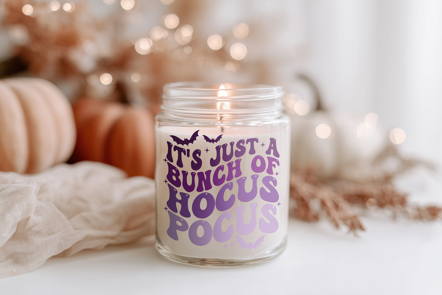 It’s Just A Bunch Of Hocus Pocus Kerze vegane Halloween Duftkerze, spooky Herbstdeko, nachhaltige Geschenkidee Frauen, Sojawachs Kerze im Glas