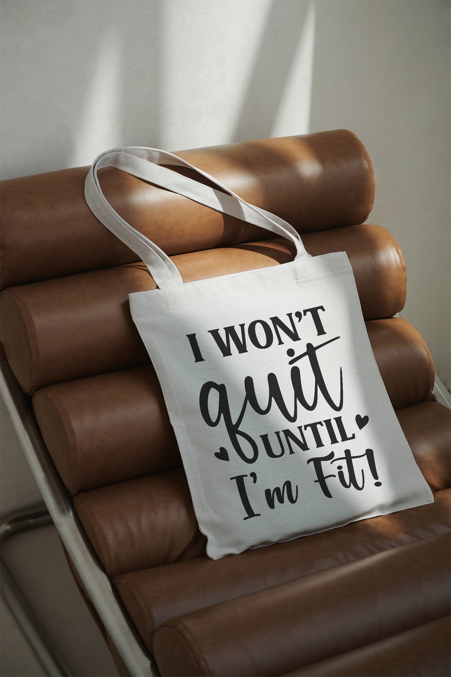 I won’t quit until I’m fit Baumwolltasche Stoffbeutel Gym Motivation Bag Fitness Spruch Sporttasche nachhaltig Geschenk Frauen Yoga Workout