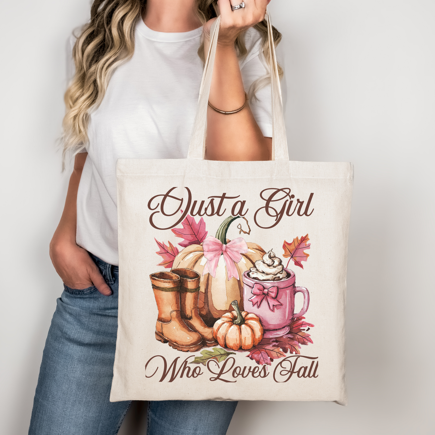 Just a Girl Who Loves Fall | Tragetasche mit Spruch – Baumwollbeutel mit Attitude