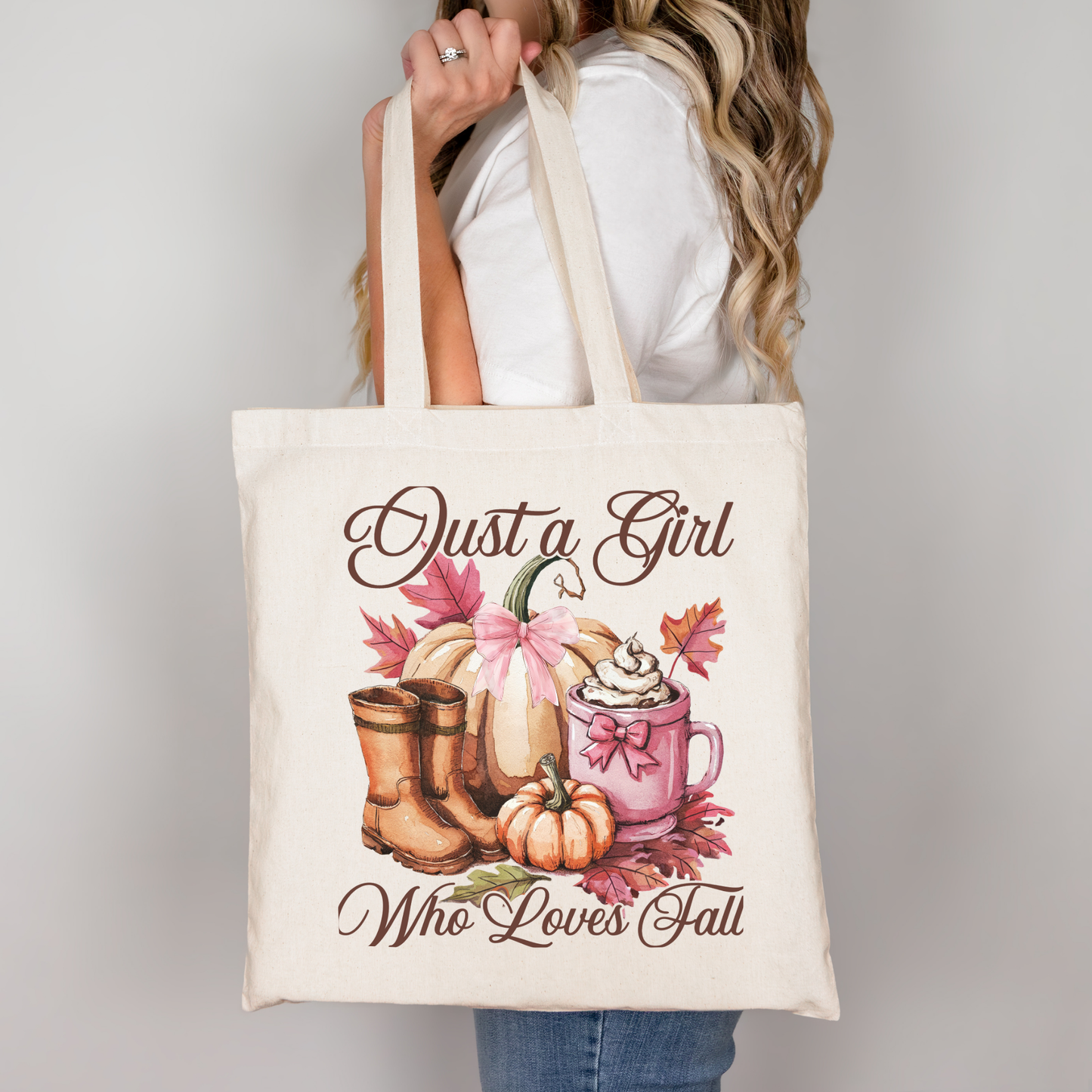 Just a Girl Who Loves Fall | Tragetasche mit Spruch – Baumwollbeutel mit Attitude