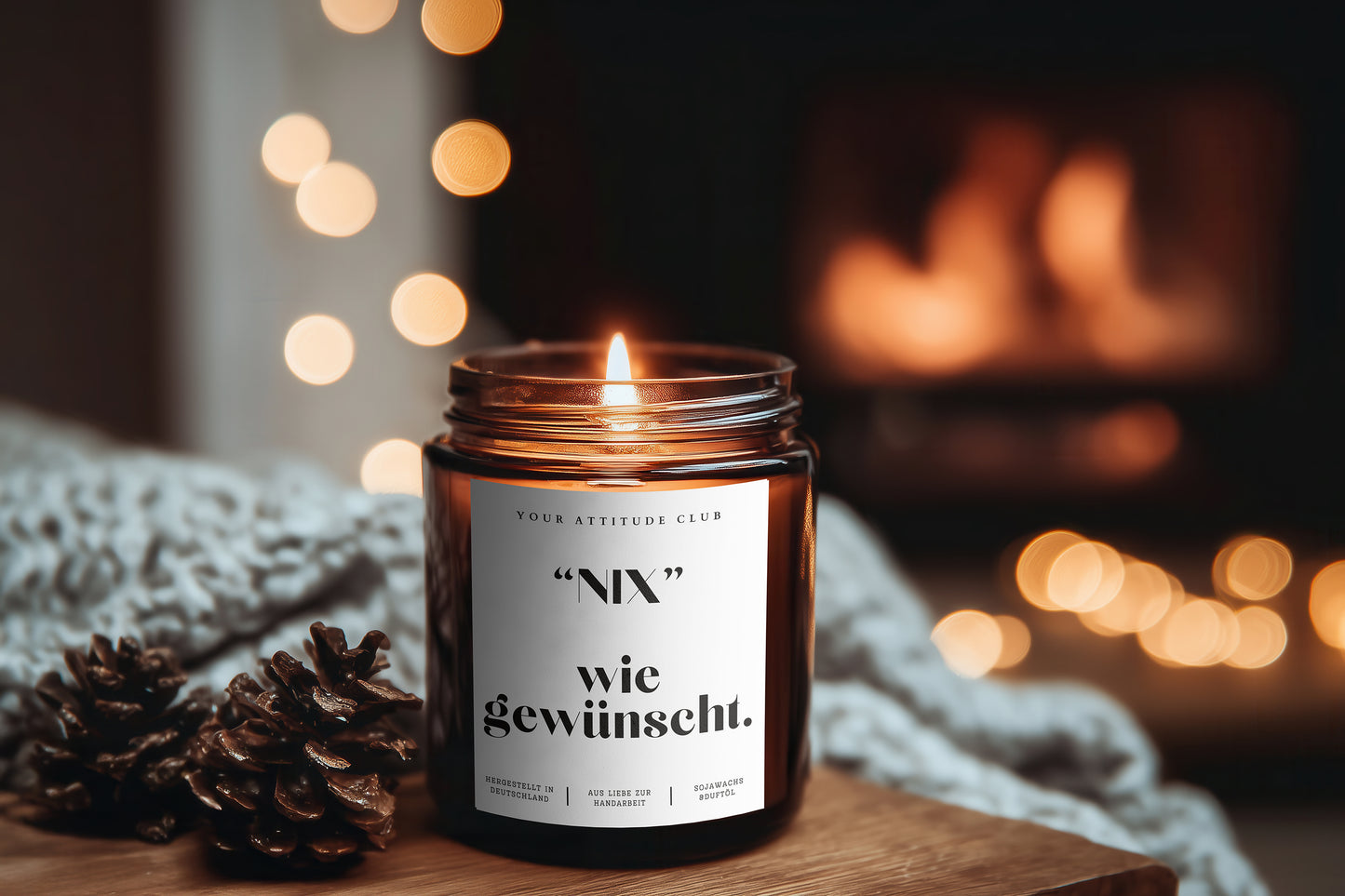 „NIX“ wie gewünscht – Lustige Weihnachtskerze im Amberglas, Geschenkidee zu Weihnachten, Handmade Sojawachs mit oder ohne Duft, edles Champagnerpapier Etikett