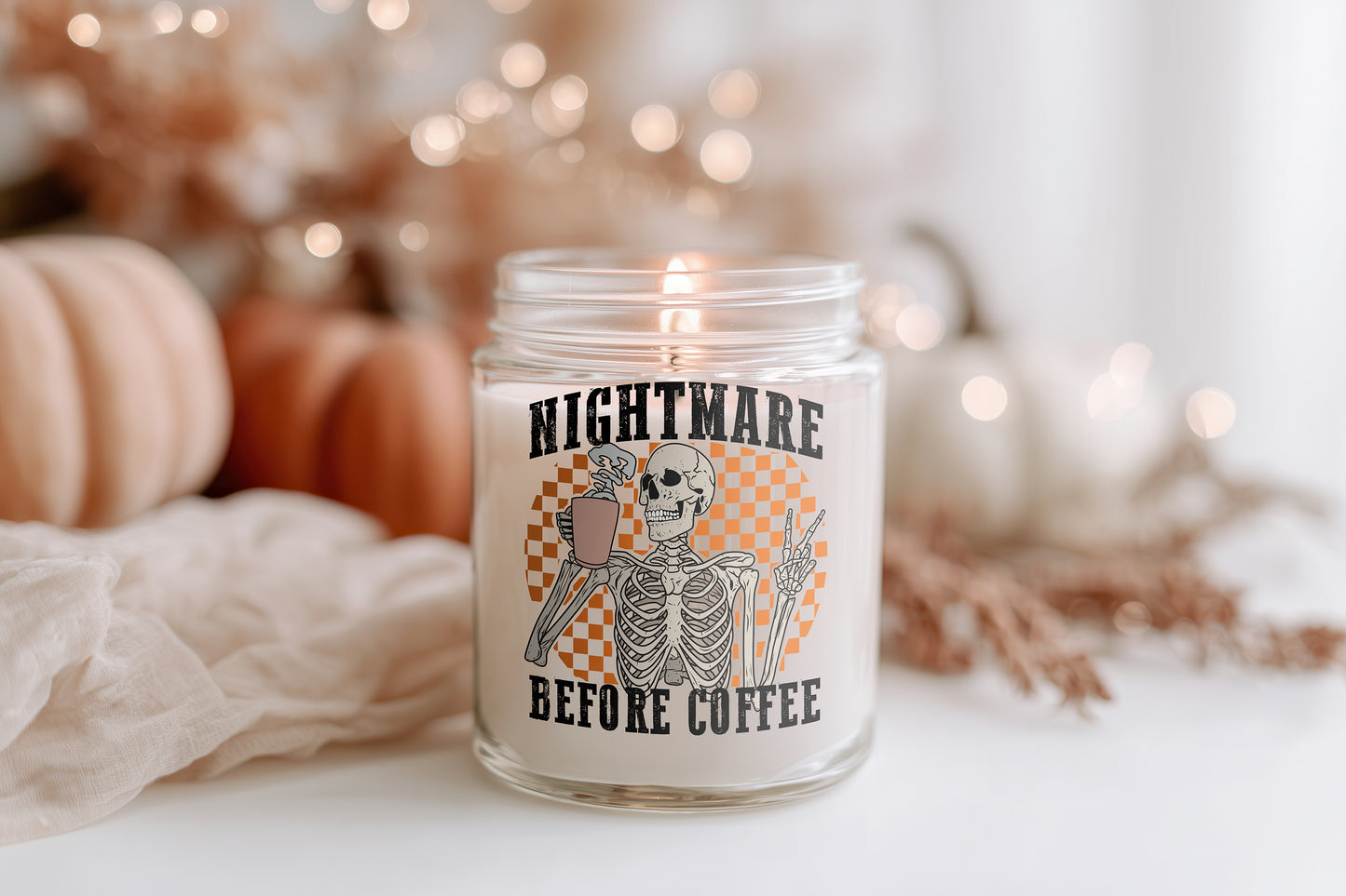 Nightmare Before Coffee Kerze Halloween Duftkerze vegan Sojawachs Geschenkidee Herbst Deko Homedecor