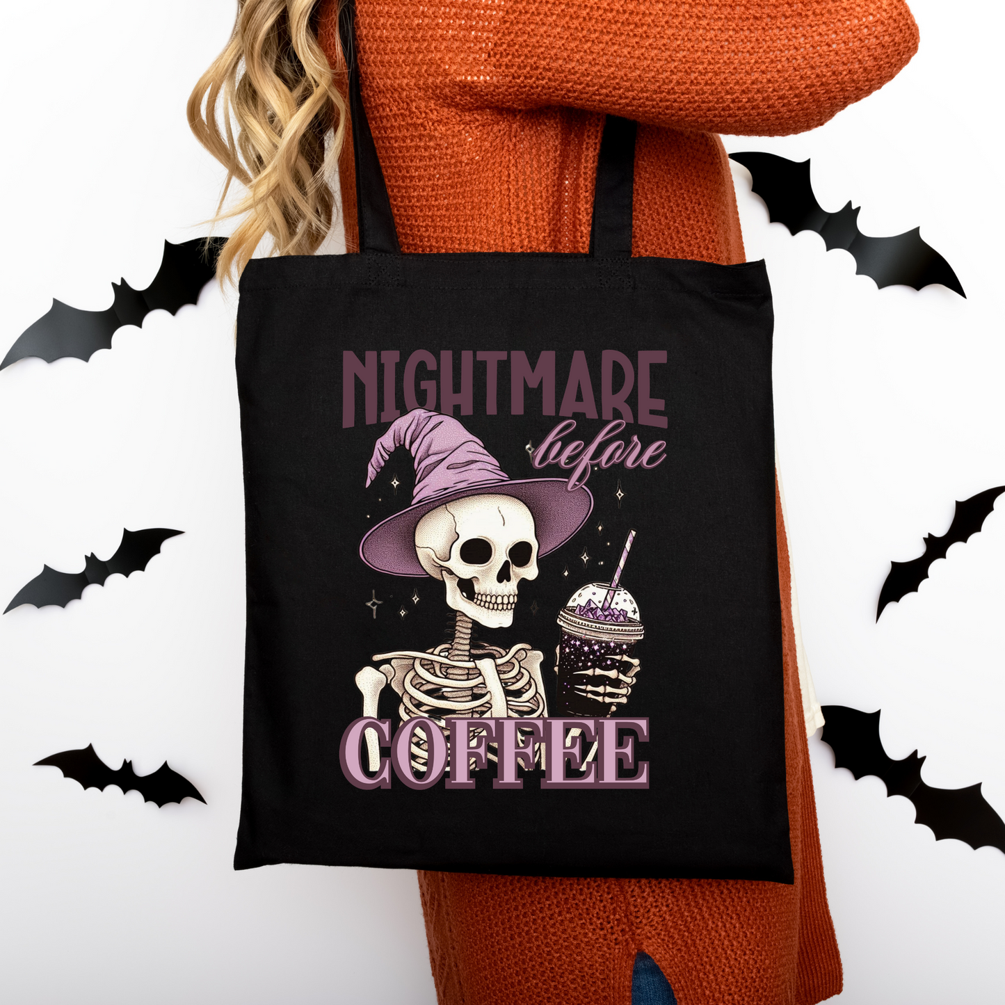 Nightmare before Coffee | Tragetasche mit Spruch – Baumwollbeutel mit Attitude