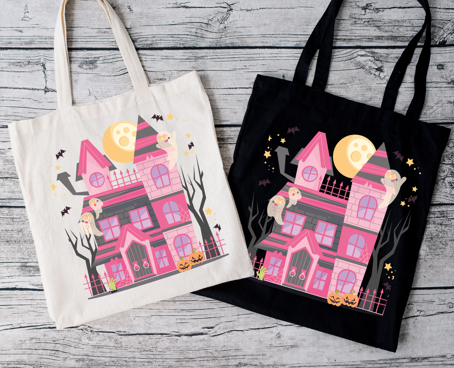 Pink Spooky House | Tragetasche mit Spruch – Baumwollbeutel mit Attitude