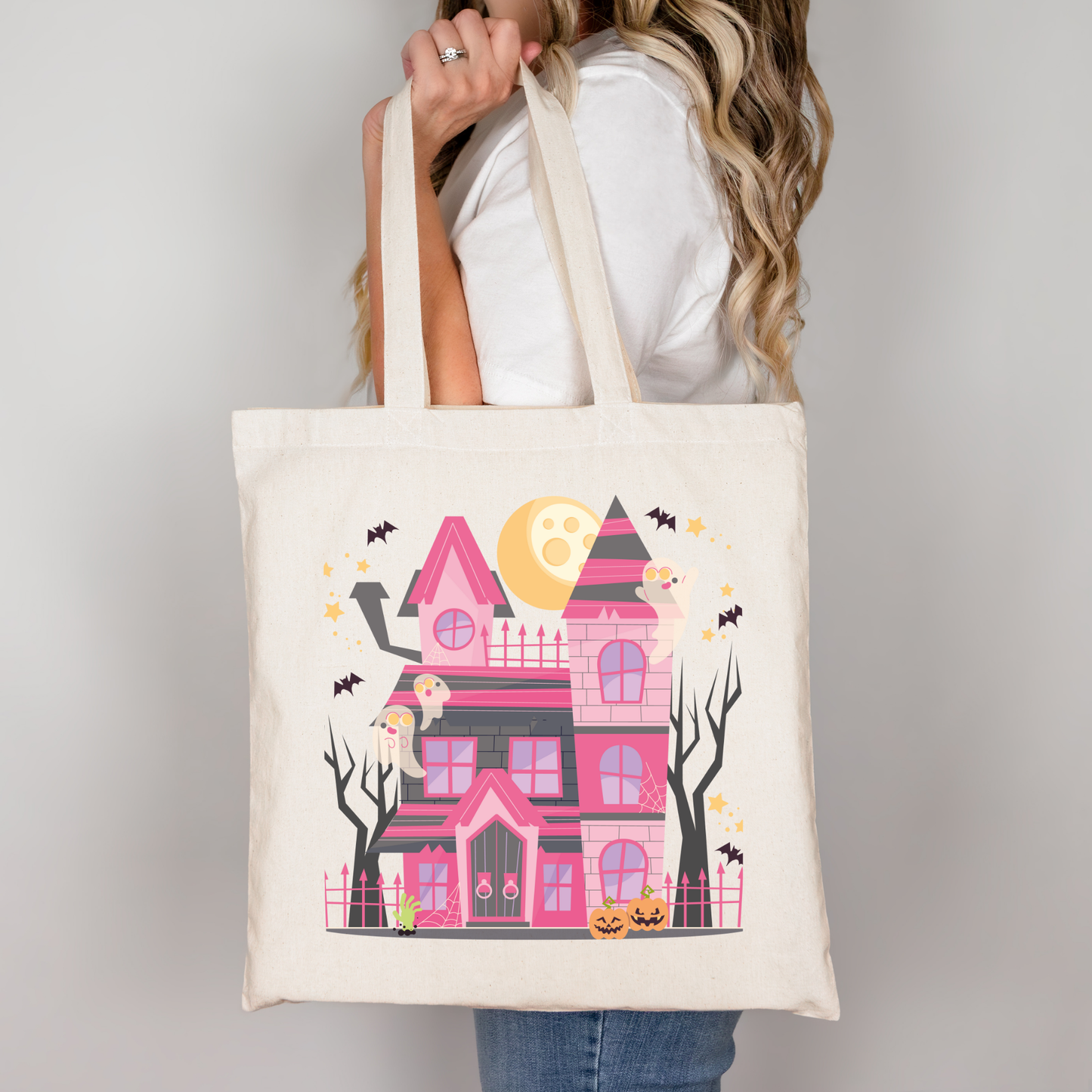 Pink Spooky House | Tragetasche mit Spruch – Baumwollbeutel mit Attitude