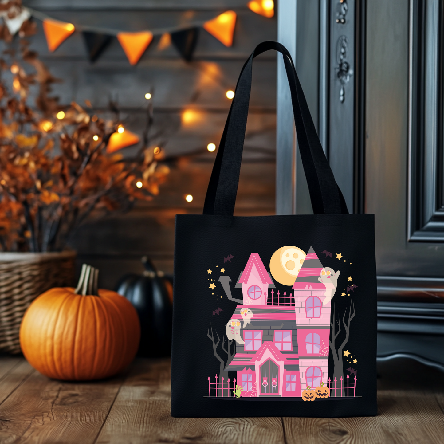 Pink Spooky House | Tragetasche mit Spruch – Baumwollbeutel mit Attitude