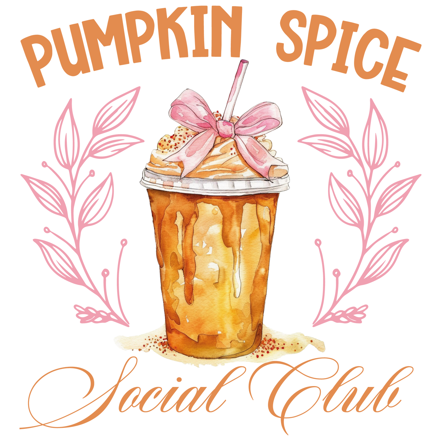 Pumpkin Spice Social Club Tote Bag – Baumwollbeutel Herbst Design in Beige, Rosa, Schwarz – Halloween Tasche oder Bügelbild für Shirt, Kissen, Jacke – 38x42cm DTG Druck Geschenk Idee