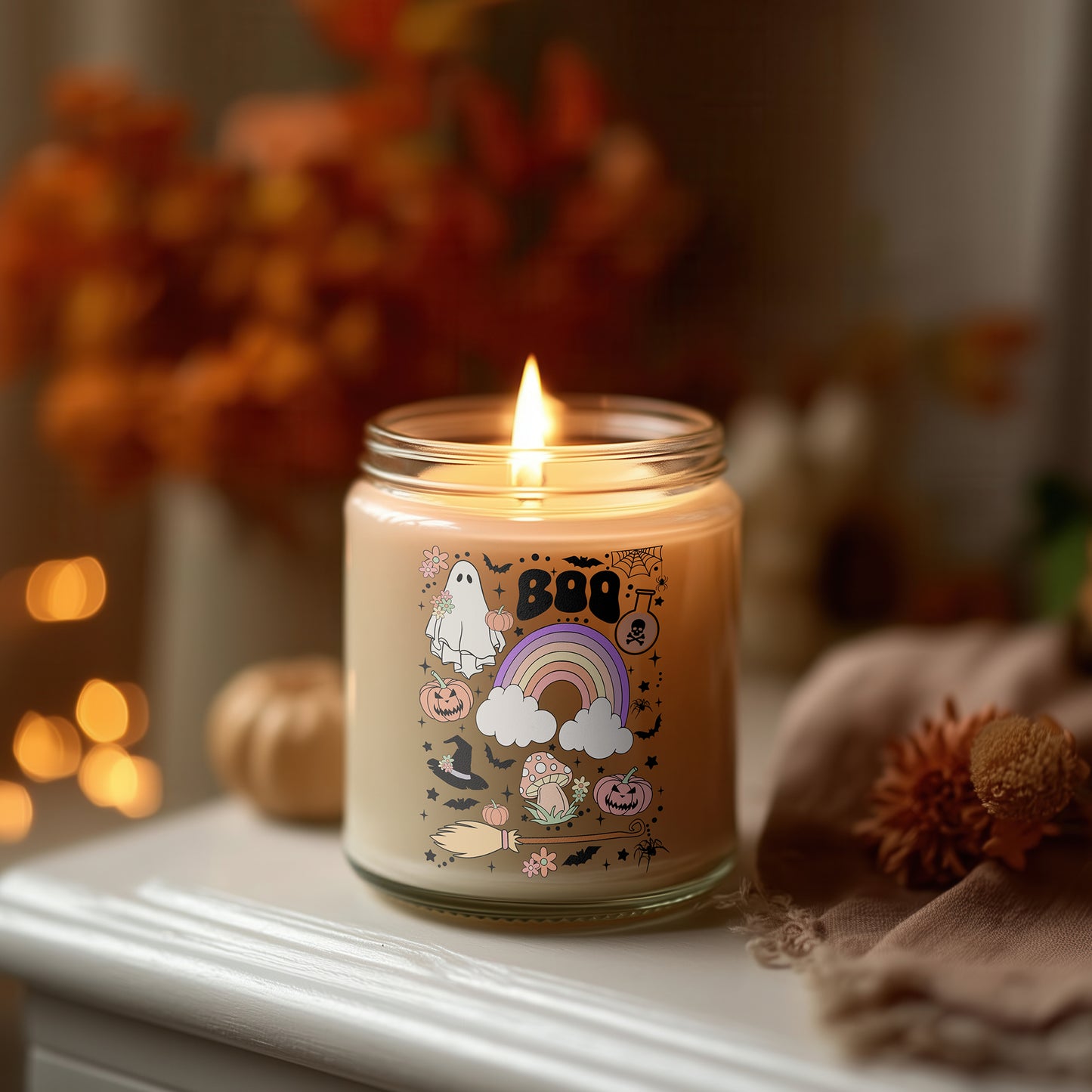 Retro Boo Kerze 🕯️ Halloween Deko Glas, Duftkerze Herbst, Geschenkidee Frauen, Home Decor, Sojawachs vegan, Kürbis Deko, Spooky Season