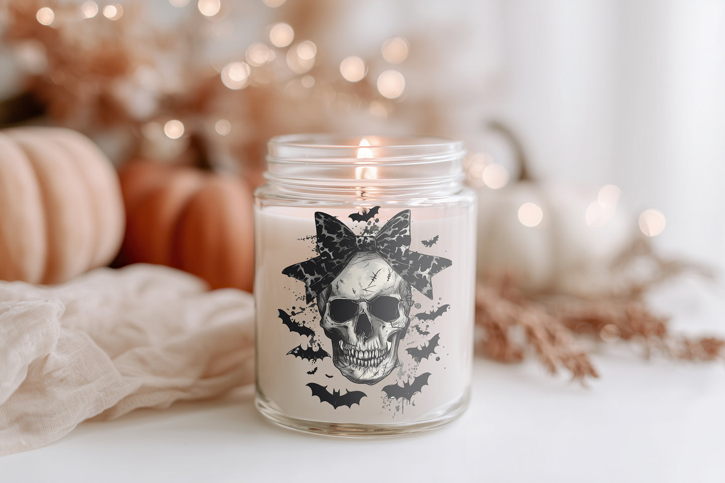 Skull Coquette Kerze Halloween Duftkerze Glas vegan Sojawachs, Gothic Candle, spooky Herbstkerze Deko Geschenkidee Frauen