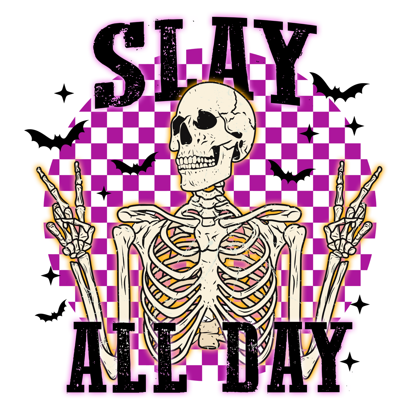 Slay All Day Skelett Tragetasche Halloween Gothic Tasche Baumwollbeutel mit Druck – rosa, beige oder schwarz + Bügelbild