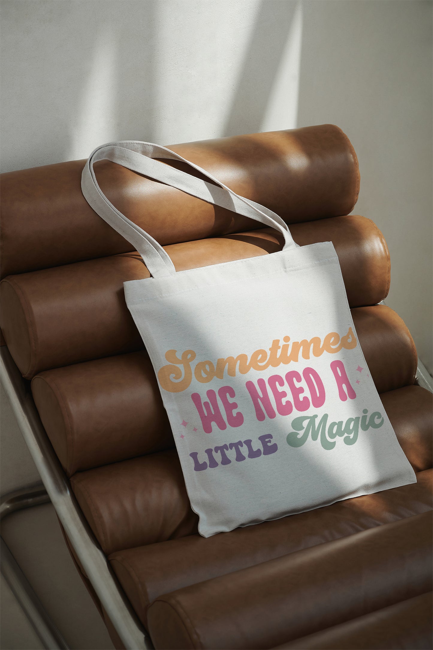 Sometimes We Need a Little Magic Baumwolltasche Stoffbeutel Spruch nachhaltig Retro Shopper Geschenkidee Frauen individuell bedruckt