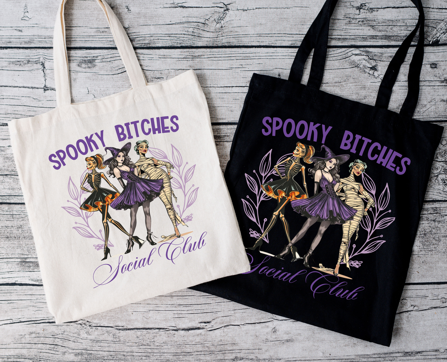 Spooky Bitches Social Club | Tragetasche mit Spruch – Baumwollbeutel mit Attitude