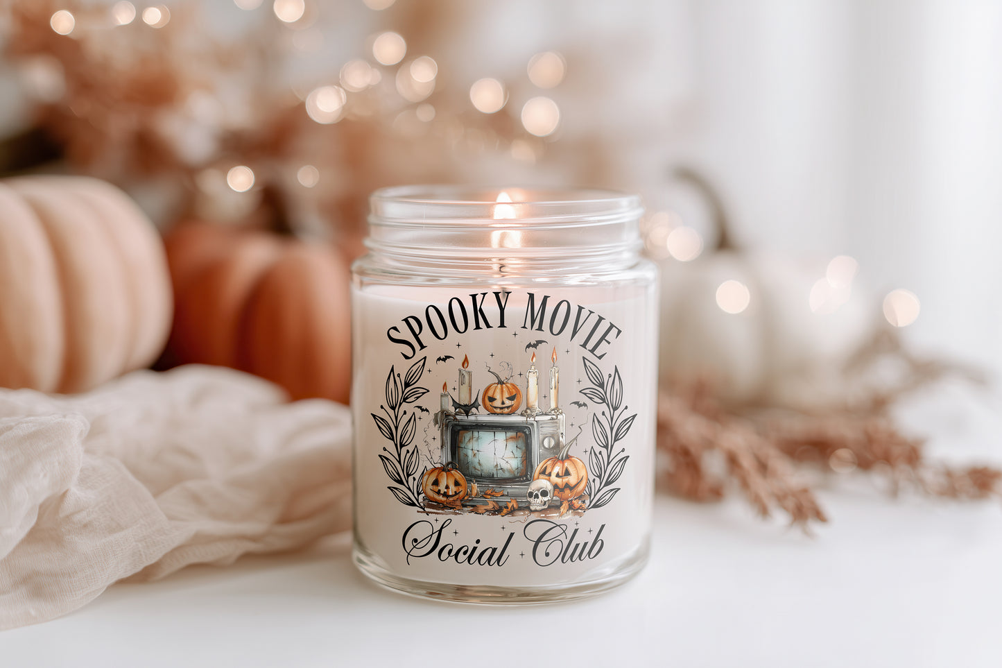 Spooky Movie Social Club Kerze Halloween Duftkerze Glas | Herbstdeko vegane Sojawachs Kerze nachhaltig spooky gift idea
