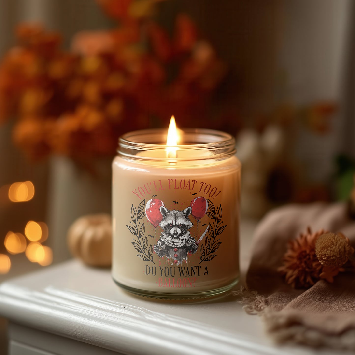 You’ll Float Too Horror Kerze vegane Halloween Duftkerze Pennywise Clown Deko Sojawachs Kerze Geschenkidee spooky scary Home Decor