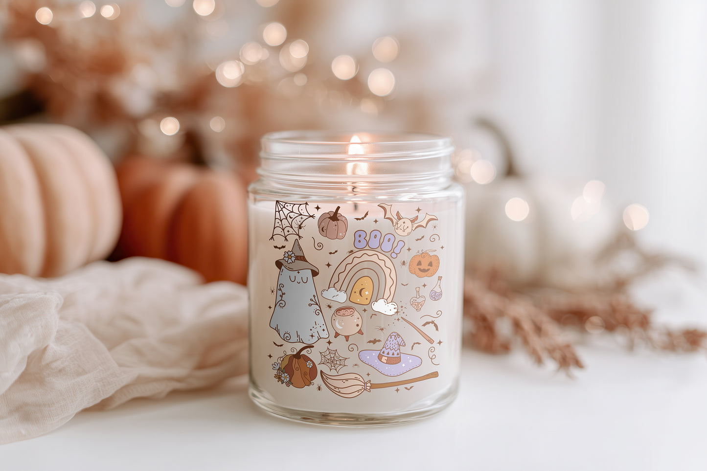 BOO! Kerze – Halloween Kerze Sojawachs vegan, Herbst Duftkerze süßes Motiv, Spooky Candle Geschenkidee Frauen, Cozy Herbstdeko Wohnzimmer