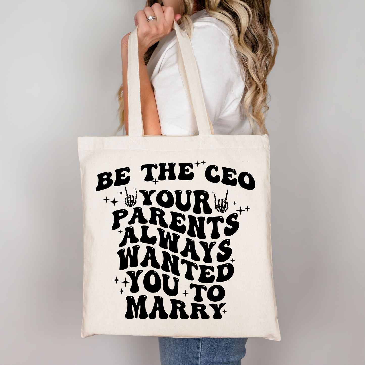 Be The CEO Your Parents Always Wanted You To Marry Tote Bag Baumwolltasche 38x42cm Rosa Beige | Lustige Karriere Spruch Tasche DTG Druck | Bügelbild Upcycling Geschenkidee