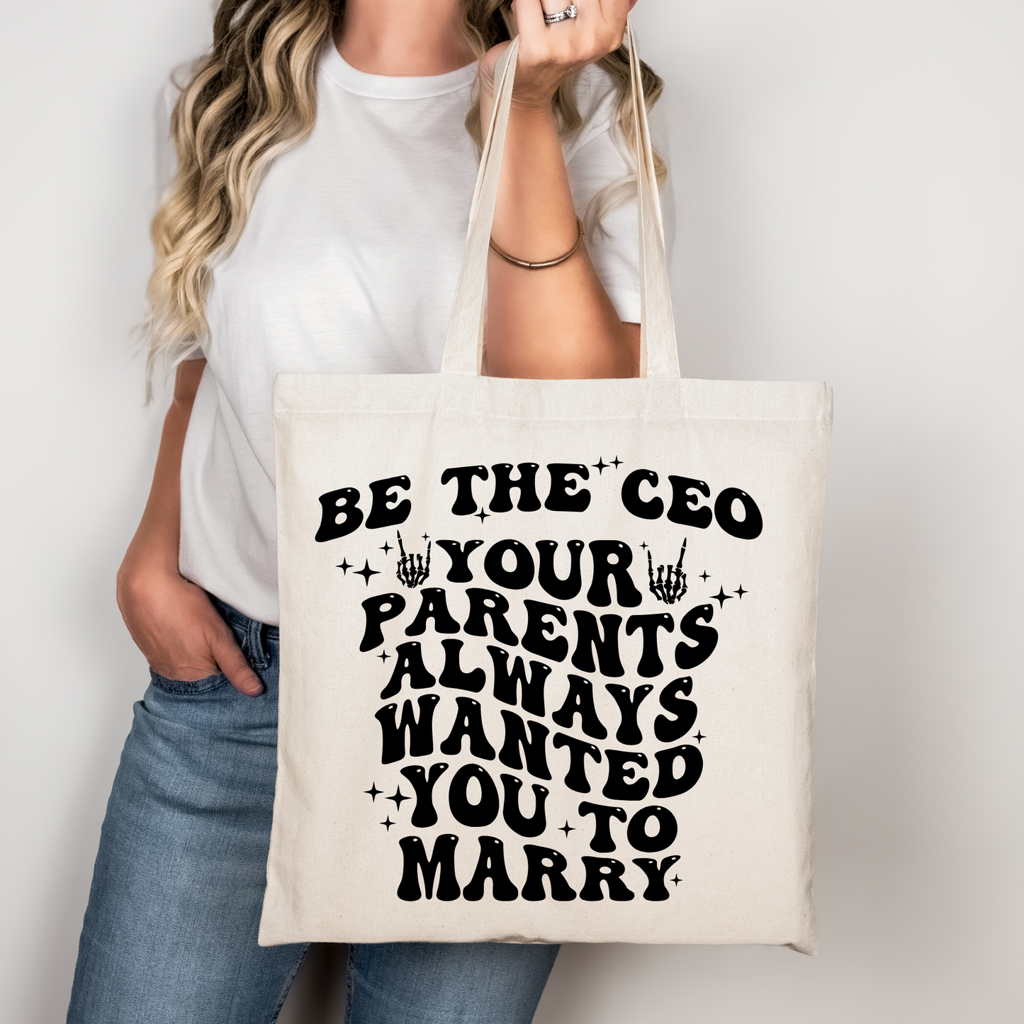 Be The CEO Your Parents Always Wanted You To Marry Tote Bag Baumwolltasche 38x42cm Rosa Beige | Lustige Karriere Spruch Tasche DTG Druck | Bügelbild Upcycling Geschenkidee