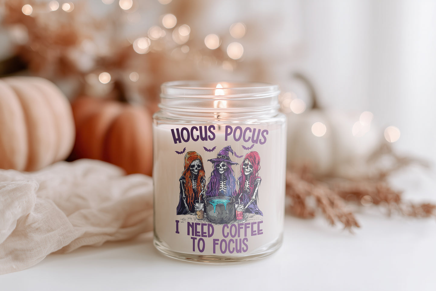 Hocus Pocus Coffee Kerze Hexen Duftkerze Halloween Herbstdeko, vegane Sojawachs Kerze im Glas, Geschenkidee Frauen, Cozy Candle Home Decor