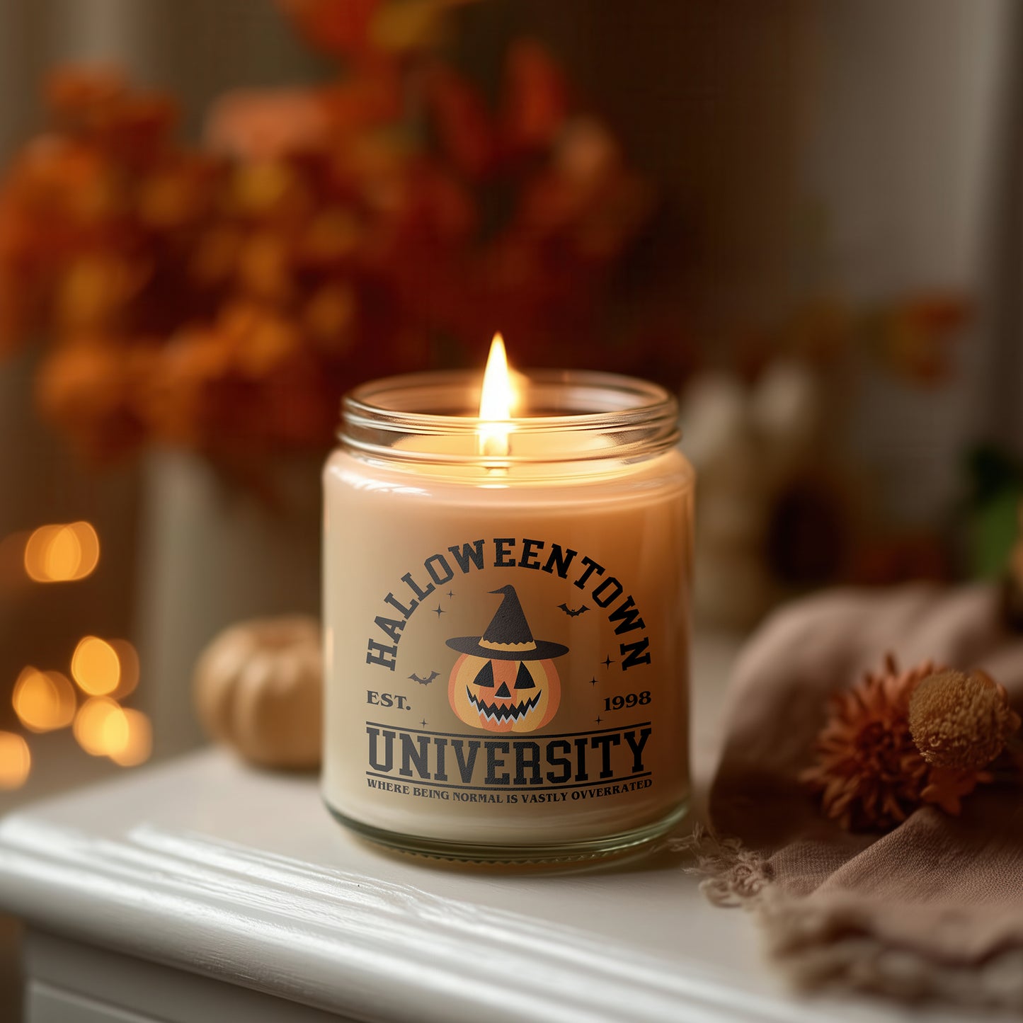 Halloween Kerze Mond Blitz Spooky Design Duftkerze Glas vegan Sojawachs Herbstdeko Geschenkidee