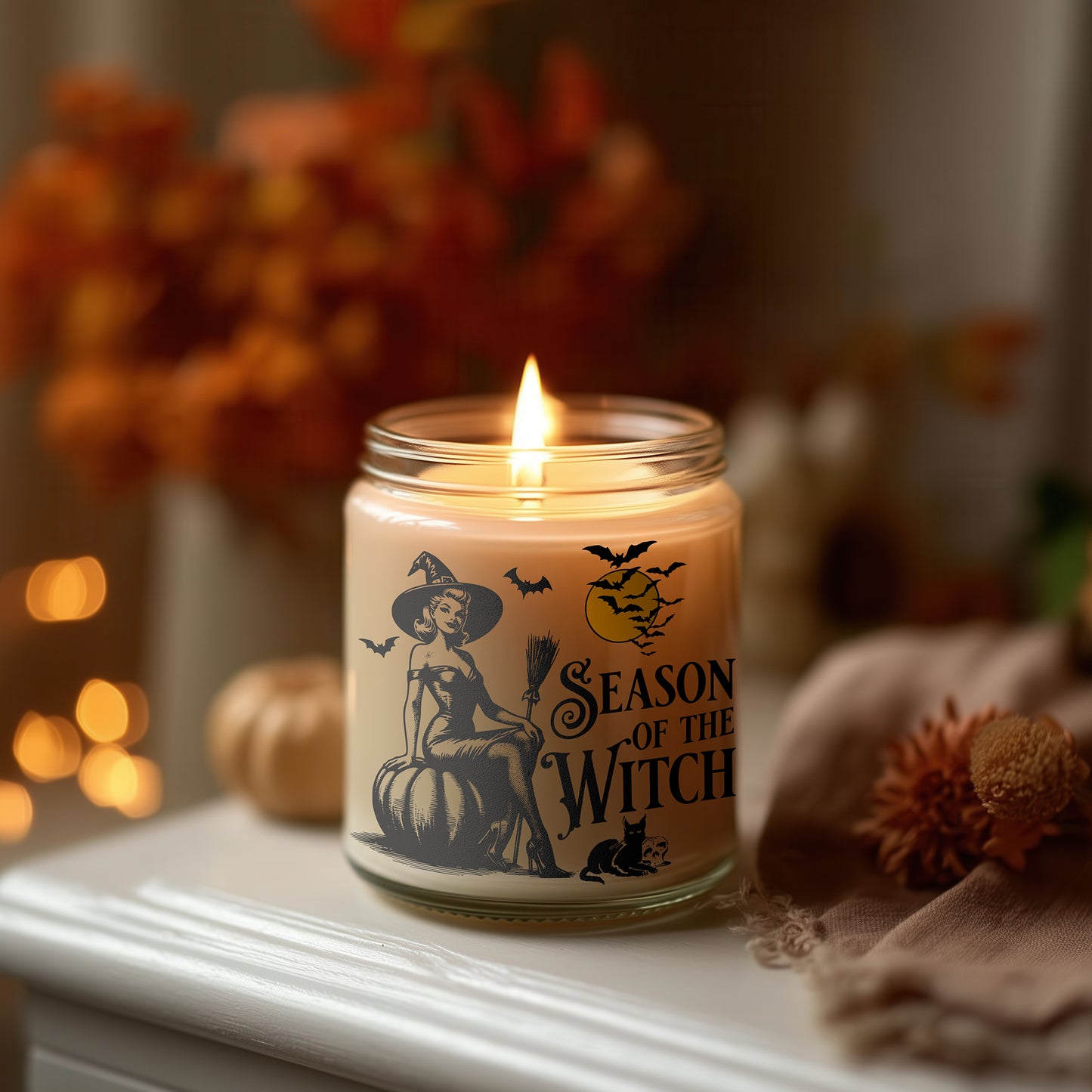Season of the Witch Kerze Hexe Halloween Duftkerze im Glas, Sojawachs vegan, Herbstdeko, Geschenkidee Frauen, Spooky Season, Hexenmotiv
