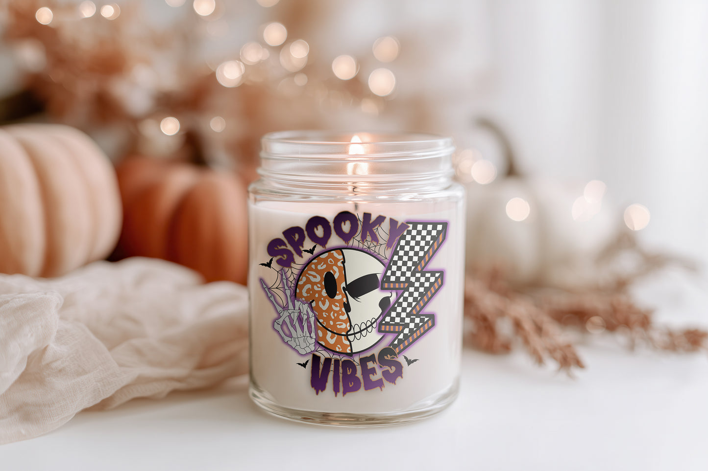 Spooky Vibes Kerze vegane Halloween Duftkerze Herbstdeko Glas Kerze Nachhaltig Sojawachs Geschenkidee Cozy Home Decor