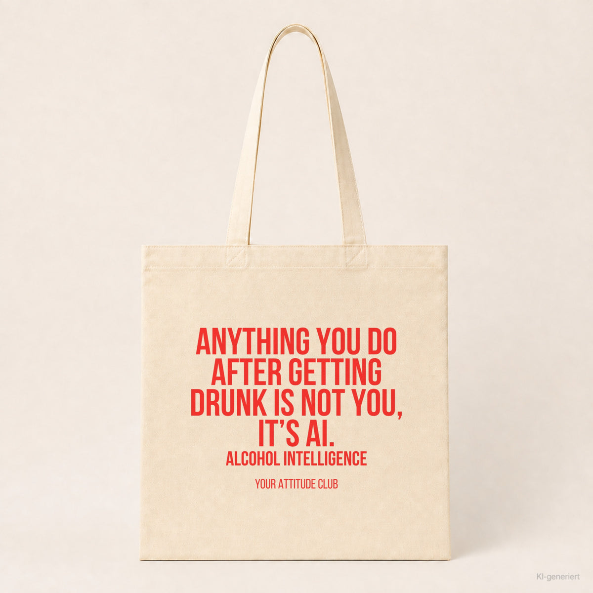 Anything you do after getting drunk is not you, it's AI. – Stoffbeutel mit Spruch beige, Produktansicht