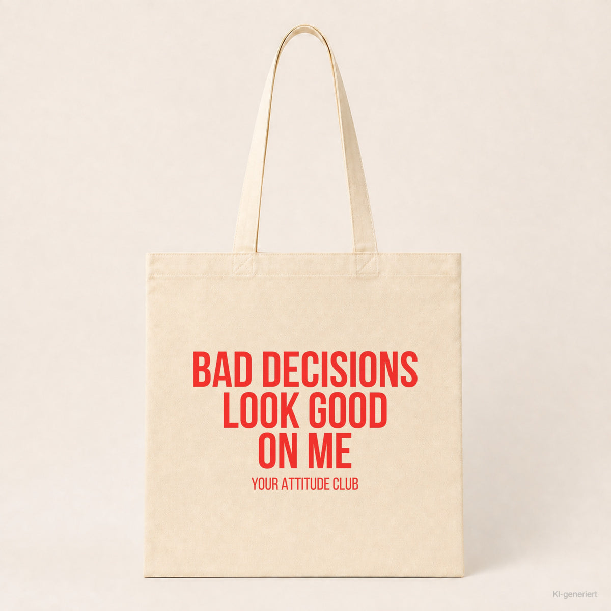 Bad decisions look good on me – Stoffbeutel mit Spruch beige, Produktansicht