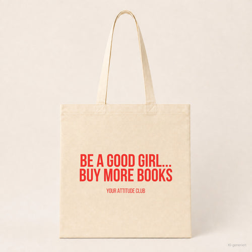 Be a good girl... buy more books – Stoffbeutel mit Spruch beige, Produktansicht