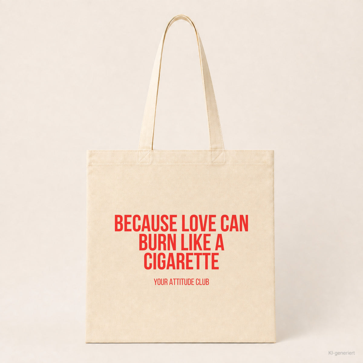 Because love can burn like a cigarette – Stoffbeutel mit Spruch beige, Produktansicht