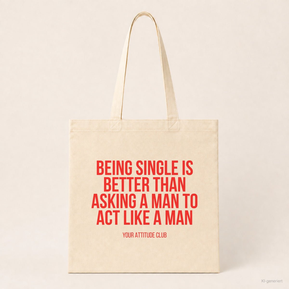 Being single is better than asking a man to act like a man – Stoffbeutel mit Spruch beige, Produktansicht