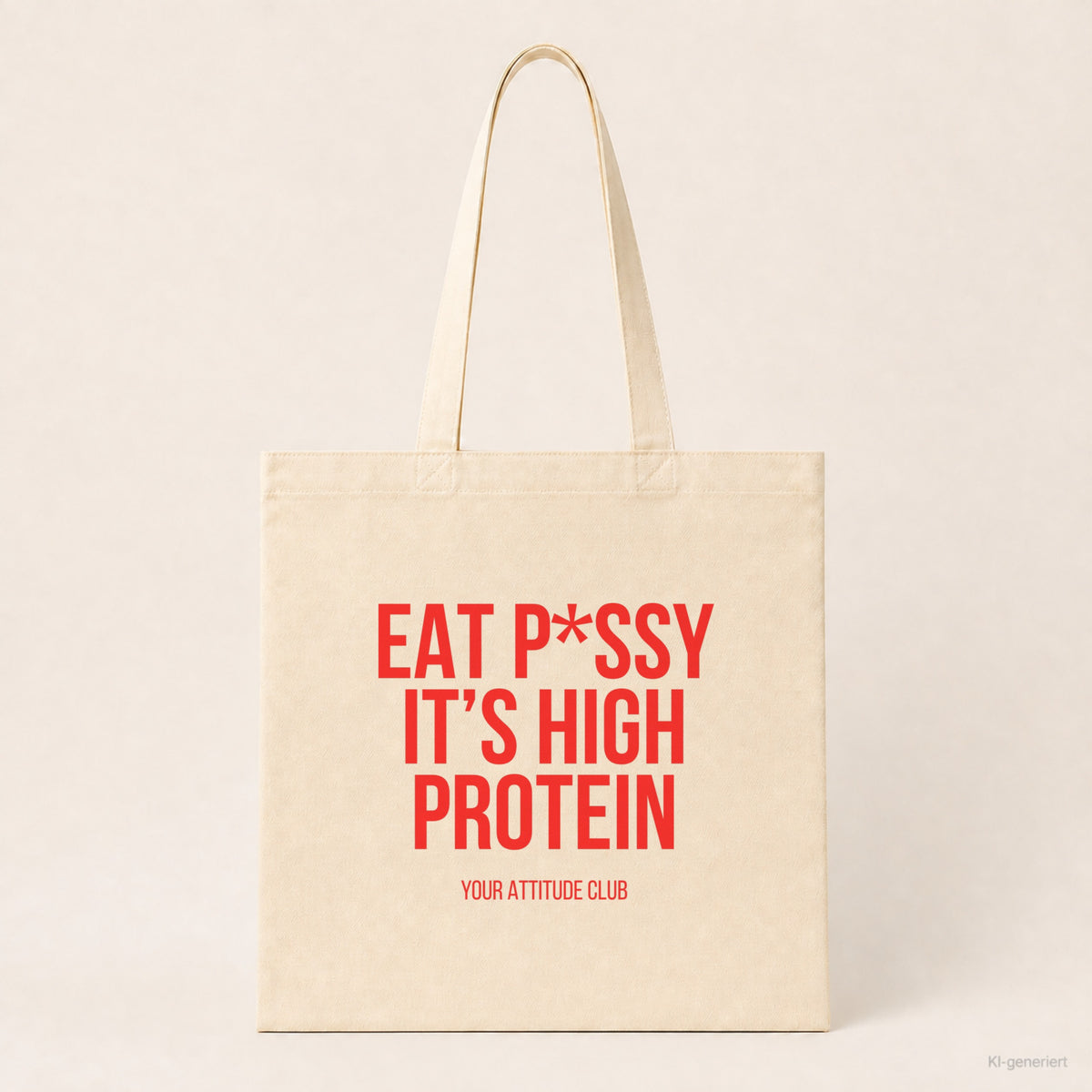 Eat p*ssy it's high protein – Stoffbeutel mit Spruch beige, Produktansicht
