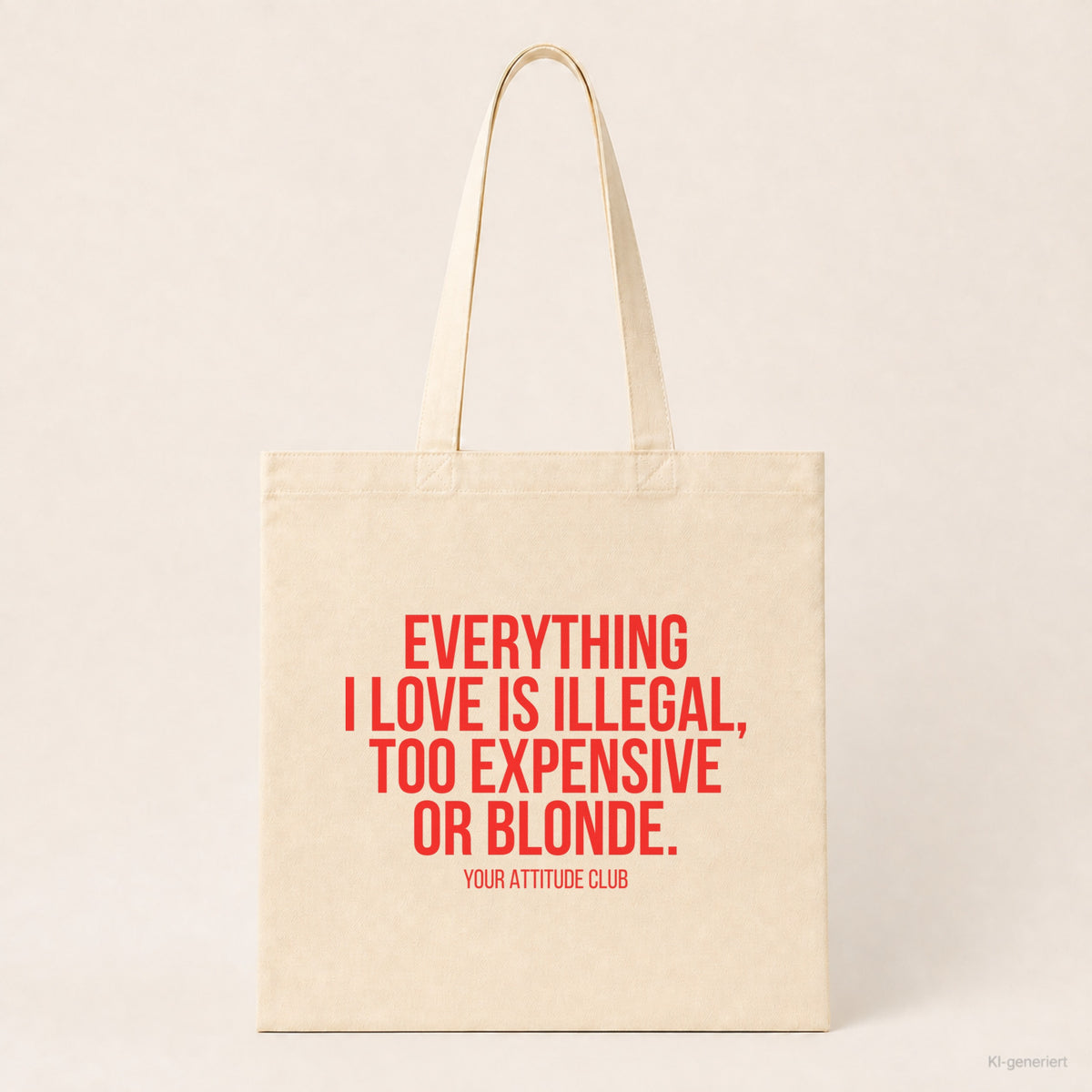 Everything I love is illegal, too expensive or blonde. – Stoffbeutel mit Spruch beige, Produktansicht